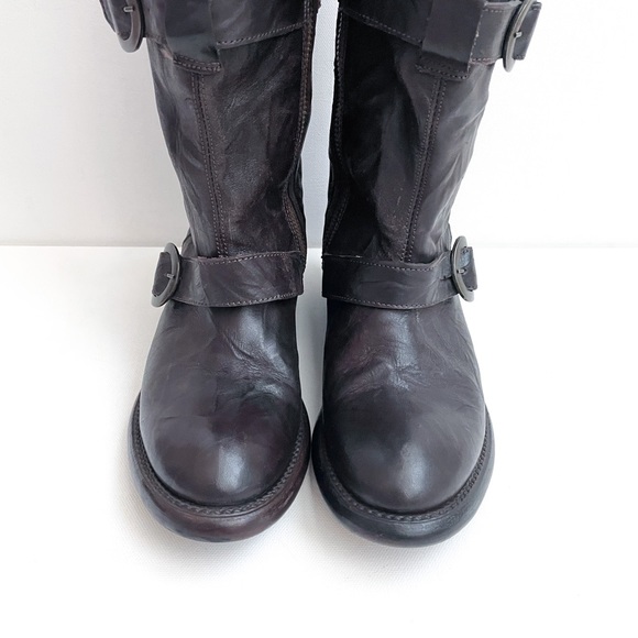 Ariat Tall Strappy Buckle Side Zip Cowboy Bike Black Leather Boots - Picture 3 of 10